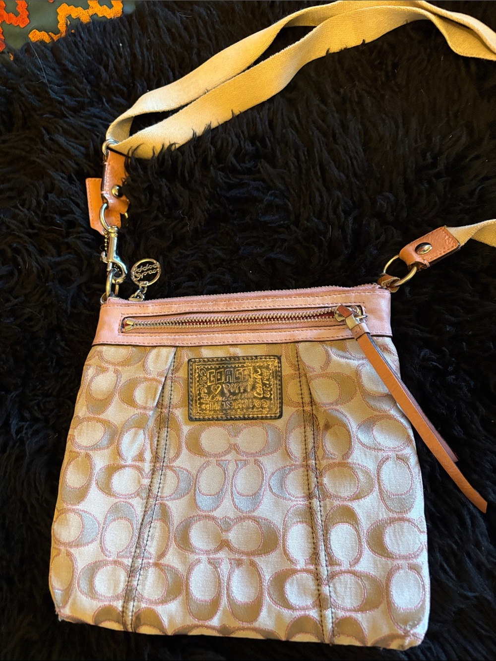 Coach Poppy Signature Crossbody Bag in Sparkling Pink and Tan